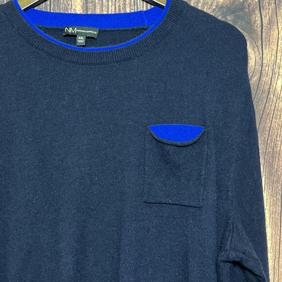 Neiman Marcus Sweater Mens XXL Blue Cashmere Wool Pullover Italy Soft Preppy - Picture 2 of 6
